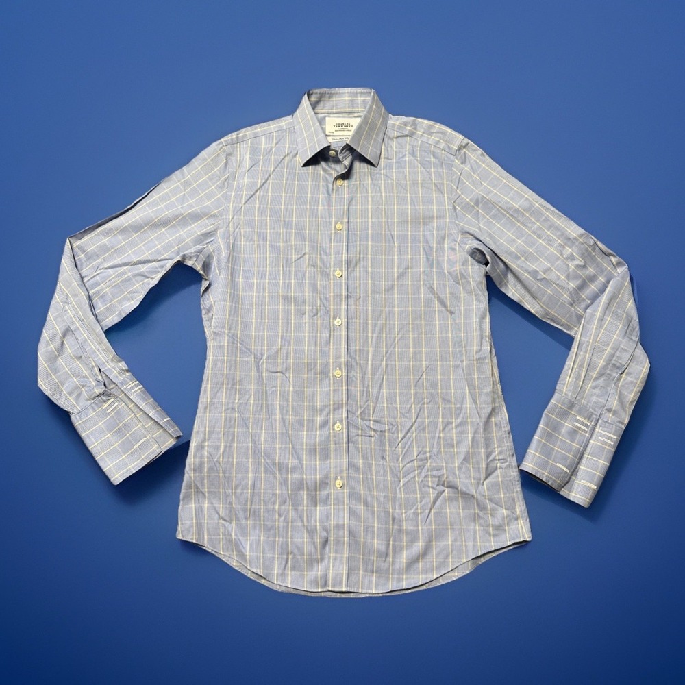 Charles Tyrwhitt Mens Slim Fit Dress Shirt Blue Check Slim Fit 15.5 35